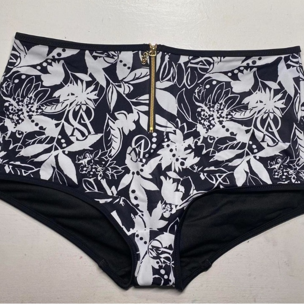Victoria’s Secret Black and White Floral High-Waisted Bikini Bottoms